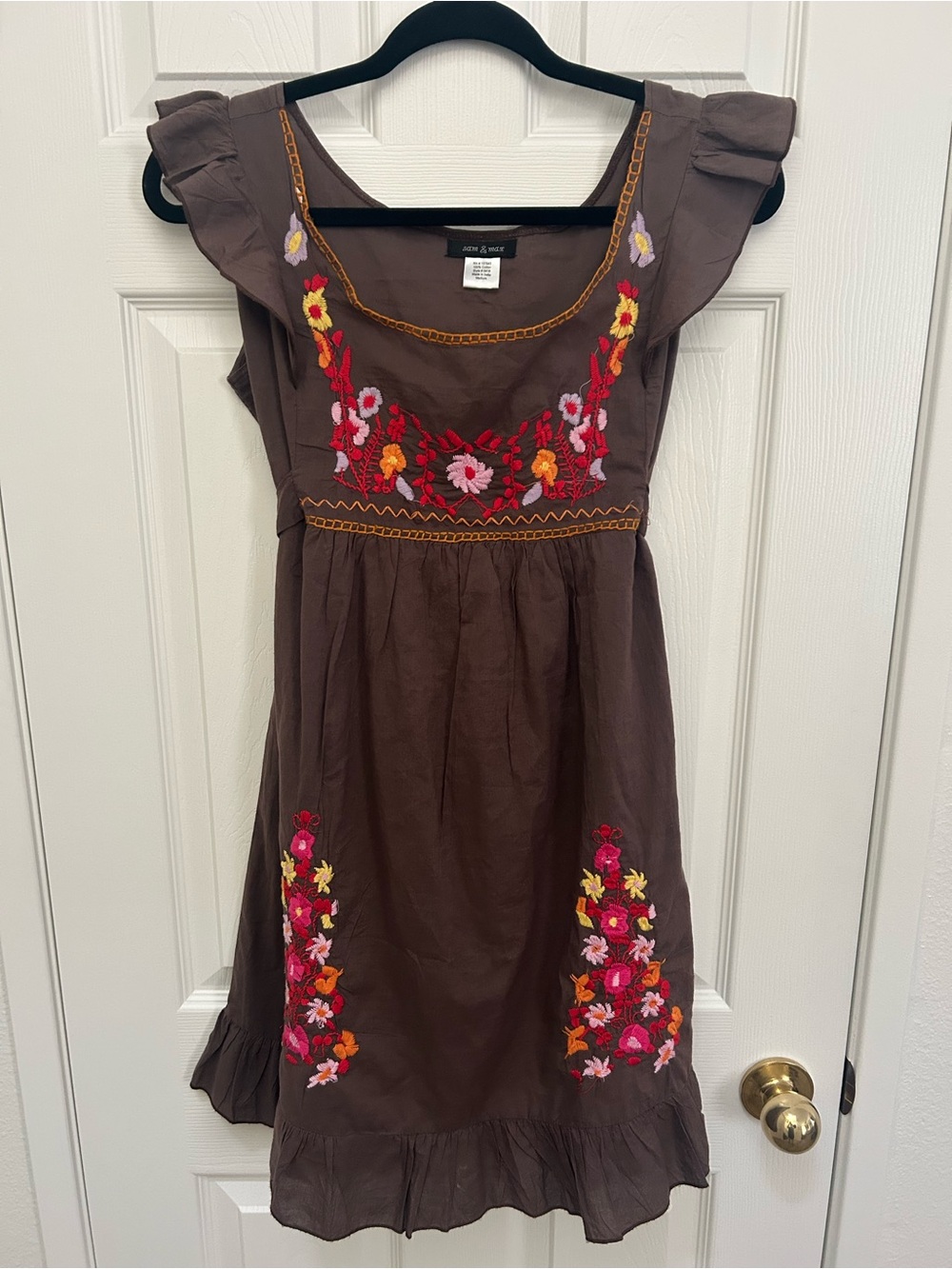 Sam & Max Brown Embroidered Floral Dress | Size M